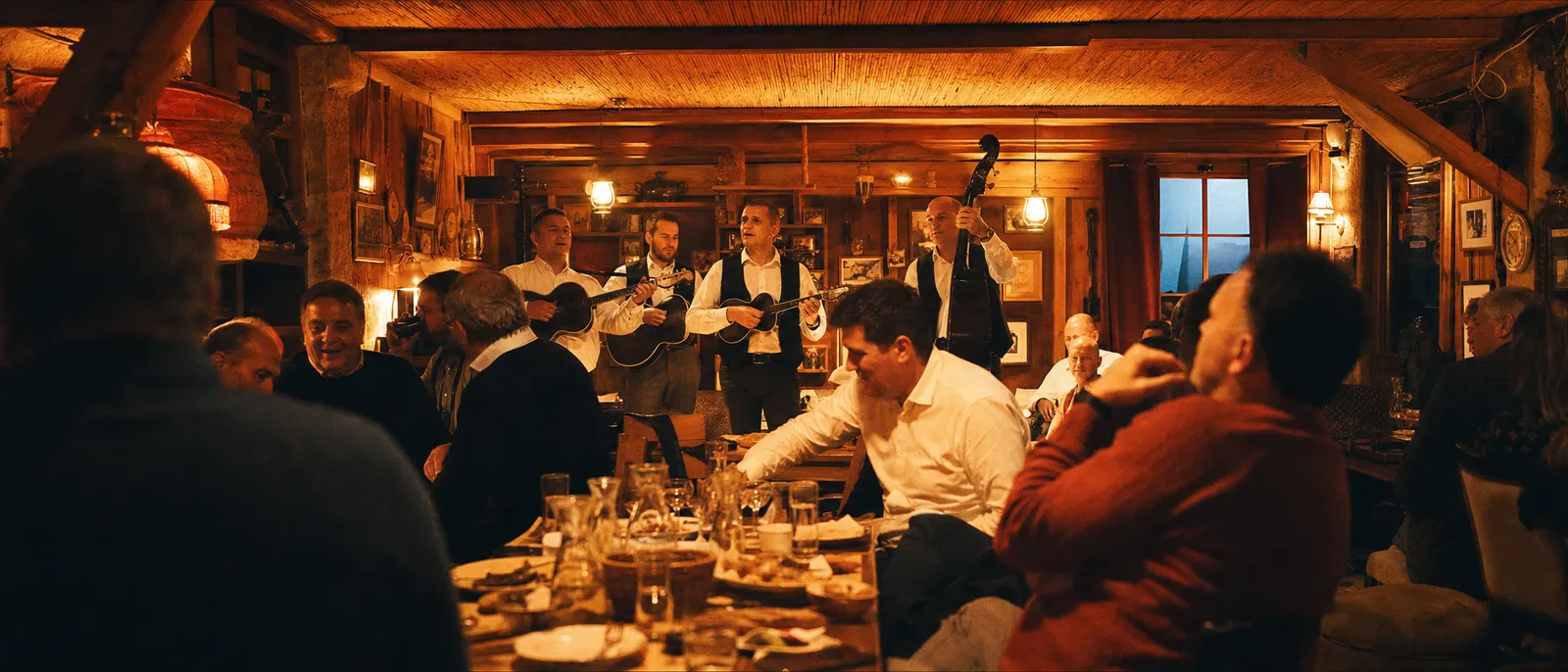 A traditional Belgrade kafana with a tamburica band playing
