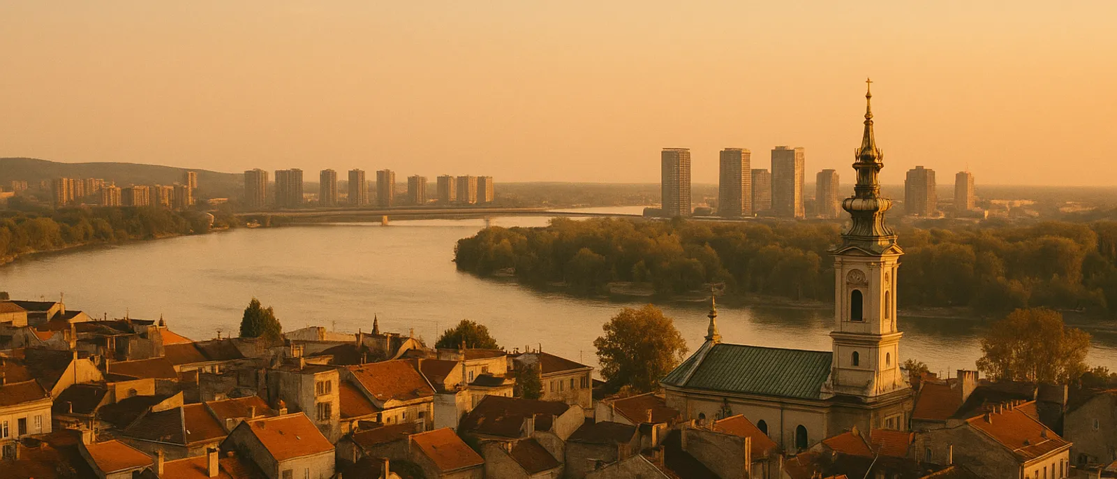 Belgrade's lodging areas, from the old-town rooftops to the towers of New Belgrade across the Sava