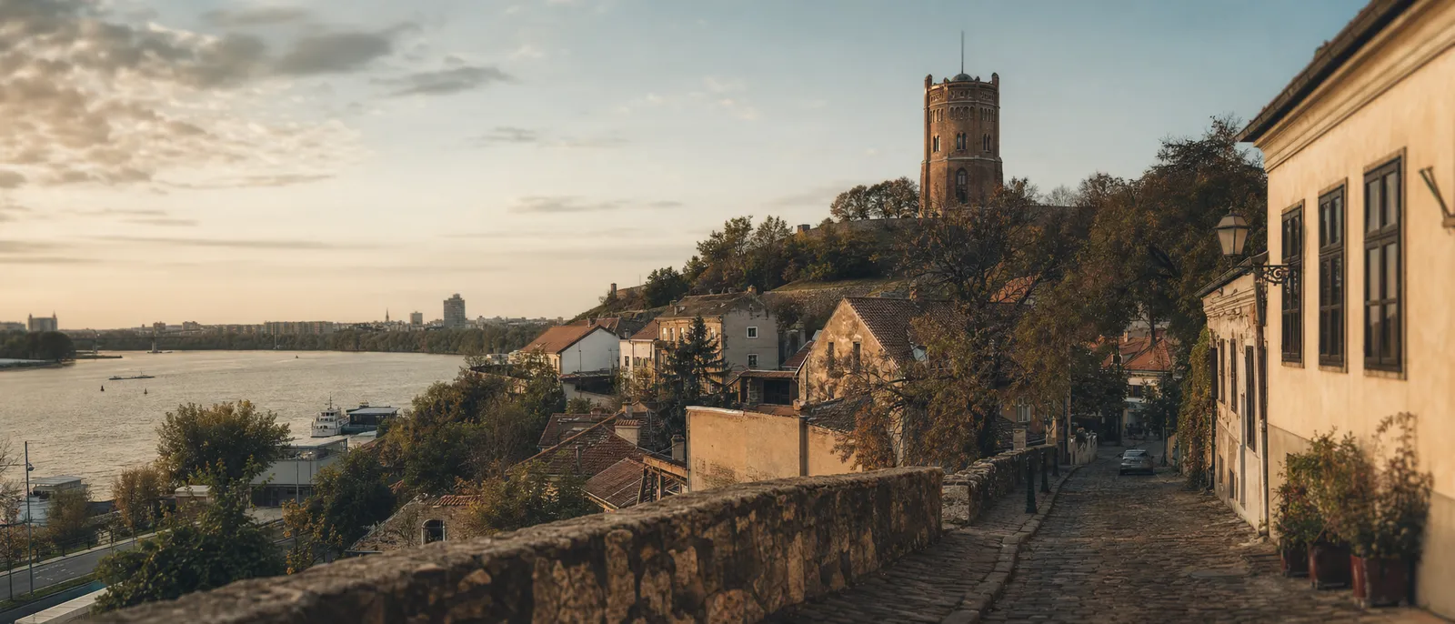 Zemun's riverside old town and the Gardoš Tower